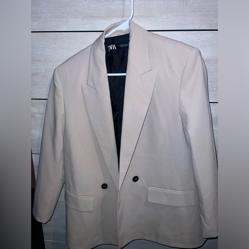 Zara Tan Blazer Modern Tailored Suit Jacket